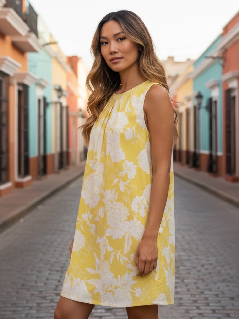H&M Yellow & White Floral Sleeveless Dress s